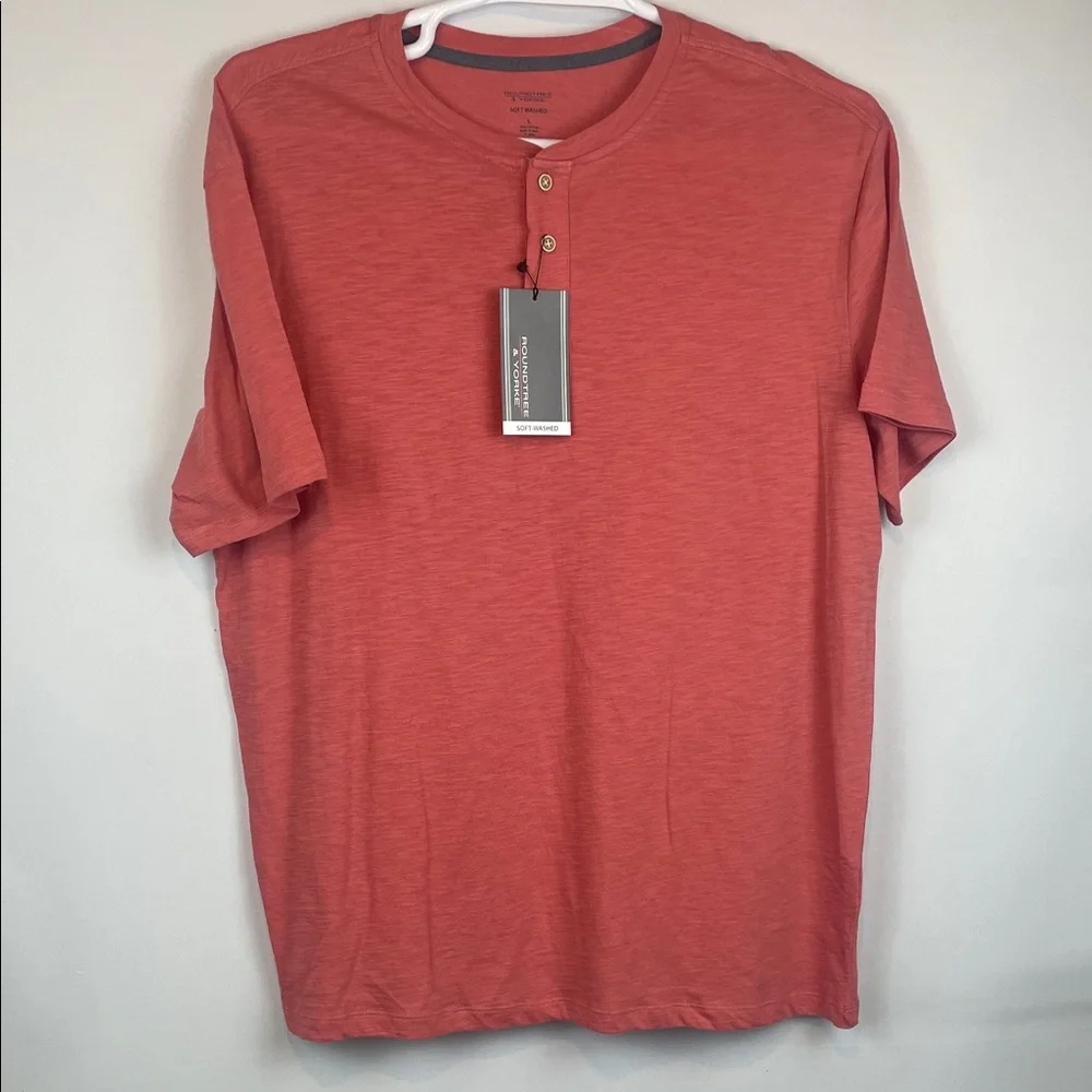 Roundtree & Yorke Red Henley Shirt cotton soft washed size L - Picture 1 of 4